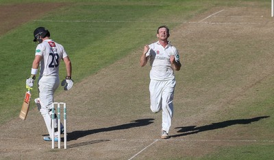 260816 - Glamorgan v Sussex, Specsavers County Championship, Division 2 - Graham Wagg of Glamorgan celebrates after Chris Nash of Sussex is caught out by Mark Wallace of Glamorgan