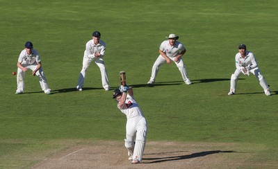 260816 - Glamorgan v Sussex, Specsavers County Championship, Division 2 - Ben Brown of Sussex plays a shot off the bowling of Timm van der Gugten of Glamorgan