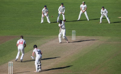 260816 - Glamorgan v Sussex, Specsavers County Championship, Division 2 - Jofra Archer of Sussex plays a shot off the bowling of Timm van der Gugten of Glamorgan