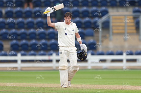 270623 - Glamorgan v Sussex, LV= Insurance County Championship, Div 2 - Sam Northeast of Glamorgan acknowledges the crowd as he reaches his 100