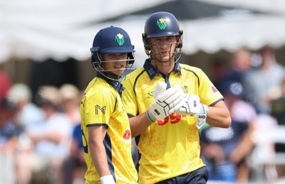 220726 - Glamorgan v Sussex Sharks, Metro Bank One Day Cup - Henry Hurle of Glamorgan and Jack Hope-Bell of Glamorgan