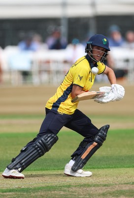 220726 - Glamorgan v Sussex Sharks, Metro Bank One Day Cup - Jack Hope-Bell of Glamorgan plays a shot