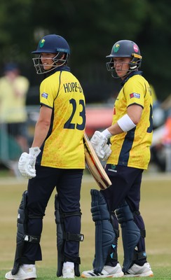 220726 - Glamorgan v Sussex Sharks, Metro Bank One Day Cup - Jack Hope-Bell of Glamorgan and Alex Horton of Glamorgan
