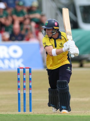 220726 - Glamorgan v Sussex Sharks, Metro Bank One Day Cup - Alex Horton of Glamorgan  plays a shot
