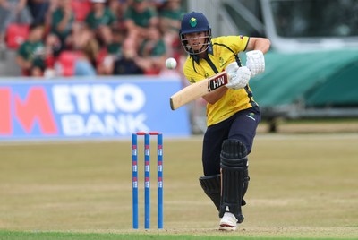220726 - Glamorgan v Sussex Sharks, Metro Bank One Day Cup - Jack Hope-Bell of Glamorgan plays a shot