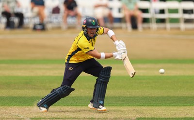 220726 - Glamorgan v Sussex Sharks, Metro Bank One Day Cup - Alex Horton of Glamorgan  plays a shot