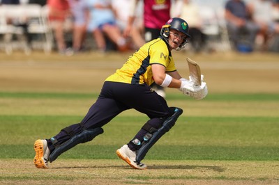 220726 - Glamorgan v Sussex Sharks, Metro Bank One Day Cup - Alex Horton of Glamorgan plays a shot
