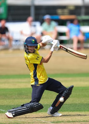 220726 - Glamorgan v Sussex Sharks, Metro Bank One Day Cup - Jack Hope-Bell of Glamorgan plays a shot