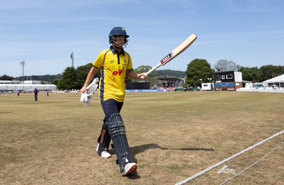 220726 - Glamorgan v Sussex Sharks, Metro Bank One Day Cup - Jack Hope-Bell of Glamorgan leaves the pitch after being dismissed on 123