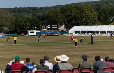 220726 - Glamorgan v Sussex Sharks, Metro Bank One Day Cup - A general view of the Gnoll as Glamorgan take on Sussex Sharks in the Metro Bank One Day Cup