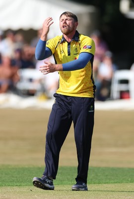 220726 - Glamorgan v Sussex Sharks, Metro Bank One Day Cup - Dan Douthwaite of Glamorgan reacts