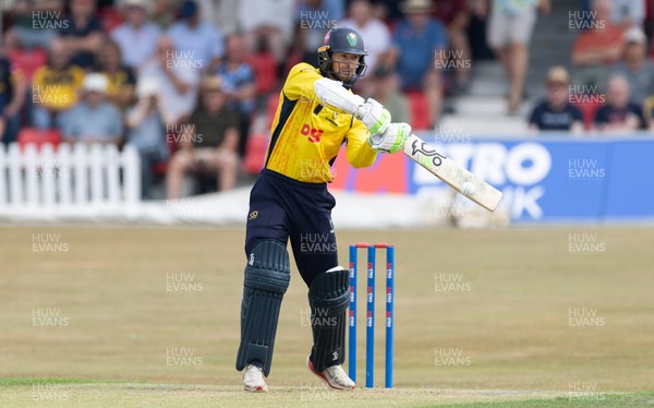 220726 - Glamorgan v Sussex Sharks, Metro Bank One Day Cup - Eddie Byrom of Glamorgan plays a shot