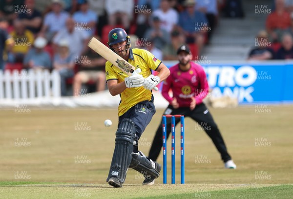 220726 - Glamorgan v Sussex Sharks, Metro Bank One Day Cup - Henry Hurle of Glamorgan plays a shot