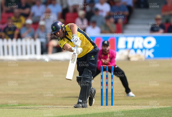 220726 - Glamorgan v Sussex Sharks, Metro Bank One Day Cup - Henry Hurle of Glamorgan plays a shot
