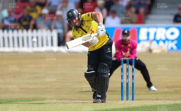 220726 - Glamorgan v Sussex Sharks, Metro Bank One Day Cup - Henry Hurle of Glamorgan plays a shot