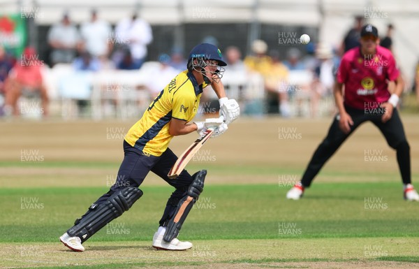 220726 - Glamorgan v Sussex Sharks, Metro Bank One Day Cup - Jack Hope-Bell of Glamorgan plays a shot