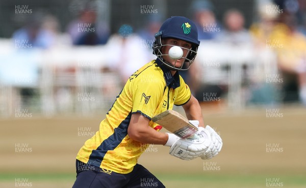 220726 - Glamorgan v Sussex Sharks, Metro Bank One Day Cup - Jack Hope-Bell of Glamorgan plays a shot