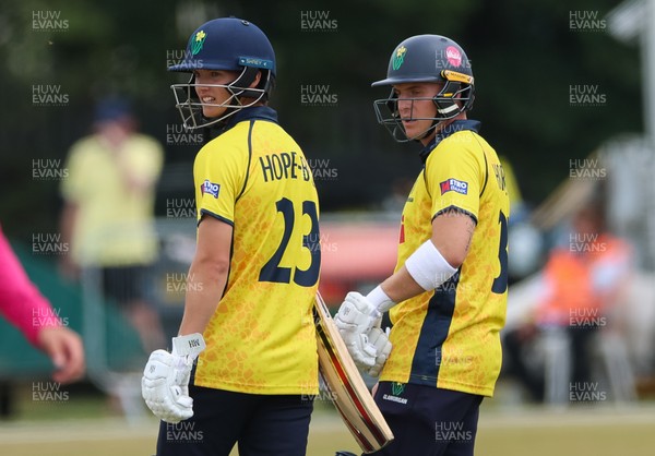 220726 - Glamorgan v Sussex Sharks, Metro Bank One Day Cup - Jack Hope-Bell of Glamorgan and Alex Horton of Glamorgan