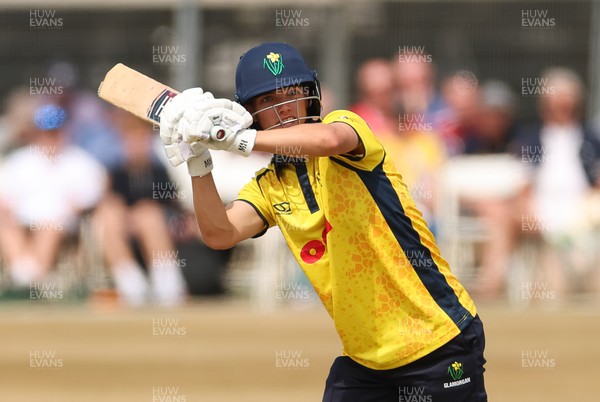 220726 - Glamorgan v Sussex Sharks, Metro Bank One Day Cup - Jack Hope-Bell of Glamorgan plays a shot