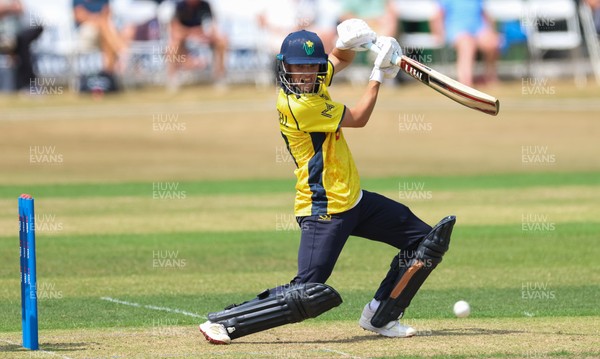 220726 - Glamorgan v Sussex Sharks, Metro Bank One Day Cup - Jack Hope-Bell of Glamorgan plays a shot