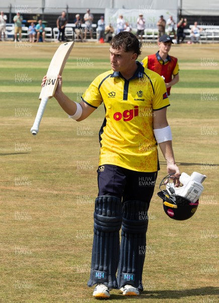 220726 - Glamorgan v Sussex Sharks, Metro Bank One Day Cup - Alex Horton of Glamorgan leaves the pitch after being dismissed on 122