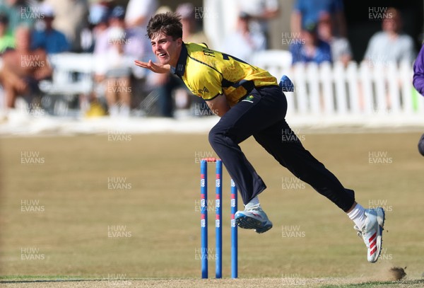 220726 - Glamorgan v Sussex Sharks, Metro Bank One Day Cup - Romano Franco of Glamorgan bowls