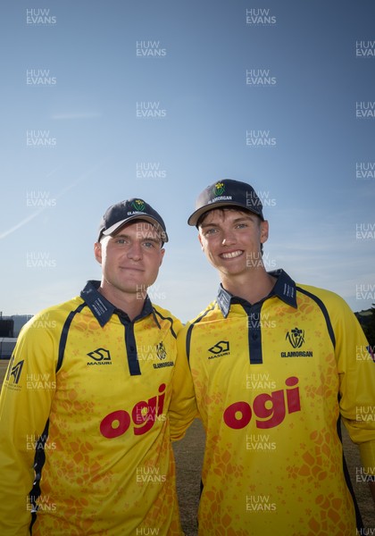 220726 - Glamorgan v Sussex Sharks, Metro Bank One Day Cup - Alex Horton of Glamorgan  and Jack Hope-Bell of Glamorgan who made maiden centuries, Hope-Bell on his debut, during their 240 partnership which helped Glamorgan to the win