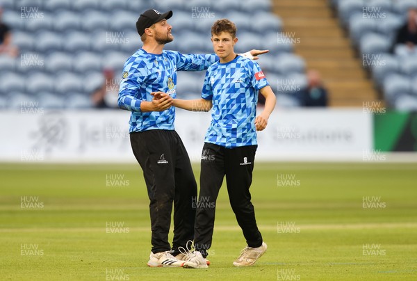 020721 - Glamorgan v Sussex Sharks, T20 Vitality Blast - Archie Lenham of Sussex Sharks is congratulated after taking a wicket