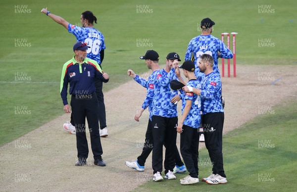020721 - Glamorgan v Sussex Sharks, T20 Vitality Blast - Archie Lenham of Sussex Sharks is congratulated by team mates at the end of the match