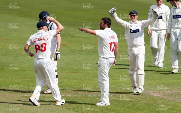 060920 - Glamorgan Cricket v Warwickshire - Bob Willis Trophy - Lukas Carey of Glamorgan successfully appeals for the wicket of Dan Mousley