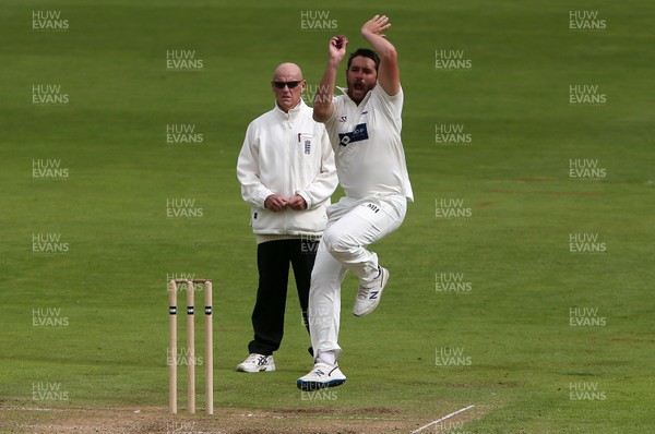080920 - Glamorgan v Warwickshire - Bob Willis Trophy - Lukas Carey of Glamorgan bowling