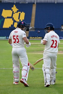080926 - Glamorgan v Warwickshire - Rothesay County Championship - Asa Tribe of Glamorgan walks out with Jack Hope-Bell of Glamorgan for his first class debut