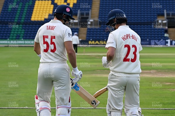 080926 - Glamorgan v Warwickshire - Rothesay County Championship - Asa Tribe of Glamorgan walks out with Jack Hope-Bell of Glamorgan for his first class debut
