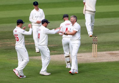 090926 - Glamorgan v Warwickshire - Rothesay County Championship, Division One - Timm Van Der Gugten of Glamorgan celebrates taking the wicket of Chris Woakes