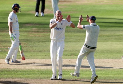 090926 - Glamorgan v Warwickshire - Rothesay County Championship, Division One - Olly Hannon-Dalby of Warwickshire celebrates taking the wicket of Ben Kellaway