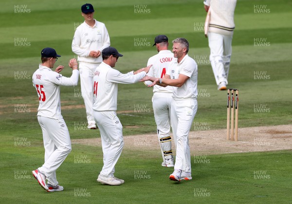 090926 - Glamorgan v Warwickshire - Rothesay County Championship, Division One - Timm Van Der Gugten of Glamorgan celebrates taking the wicket of Chris Woakes