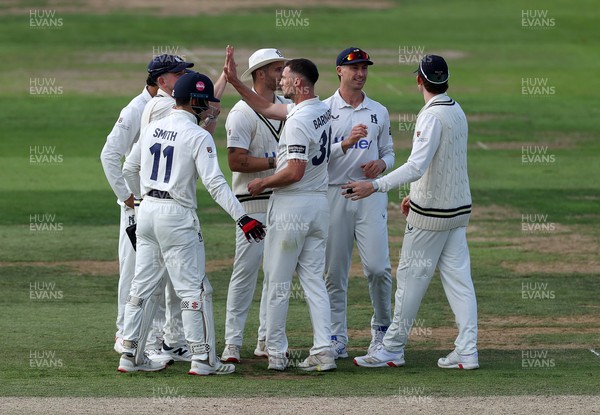 090926 - Glamorgan v Warwickshire - Rothesay County Championship, Division One - Ed Barnard of Warwickshire celebrates taking the wicket of Asa Tribe for LBW