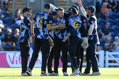 030726 - Glamorgan v Warwickshire Bears - Vitality Blast Men - Sean Dickson of Glamorgan catches the ball to dismiss Beau Webster of Warwickshire Bears