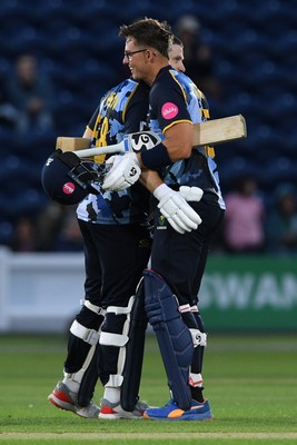 030726 - Glamorgan v Warwickshire Bears - Vitality Blast Men - Sean Dickson of Glamorgan celebrates after winning the game