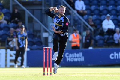 030726 - Glamorgan v Warwickshire Bears - Vitality Blast Men - Mason Crane of Glamorgan bowling