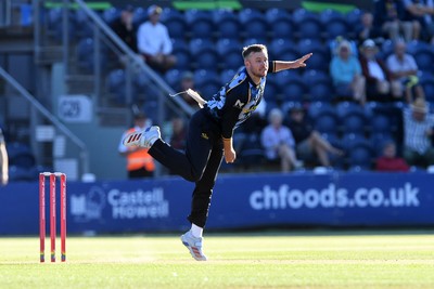 030726 - Glamorgan v Warwickshire Bears - Vitality Blast Men - Mason Crane of Glamorgan bowling