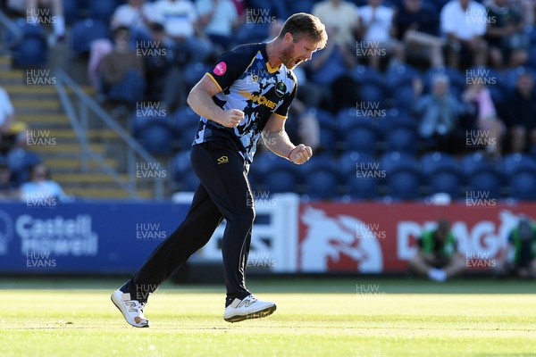 030726 - Glamorgan v Warwickshire Bears - Vitality Blast Men - Jimmy Neesham of Glamorgan bowls the ball to dismiss Dan Mousley of Warwickshire Bears