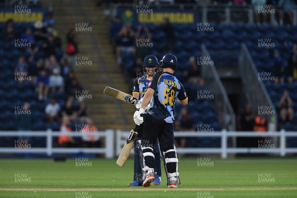 030726 - Glamorgan v Warwickshire Bears - Vitality Blast Men - Sean Dickson of Glamorgan celebrates with Asa Tribe of Glamorgan after hitting a 6