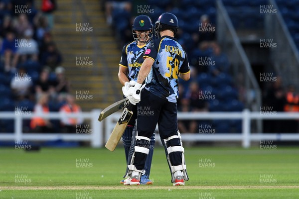 030726 - Glamorgan v Warwickshire Bears - Vitality Blast Men - Sean Dickson of Glamorgan celebrates with Asa Tribe of Glamorgan after hitting a 6