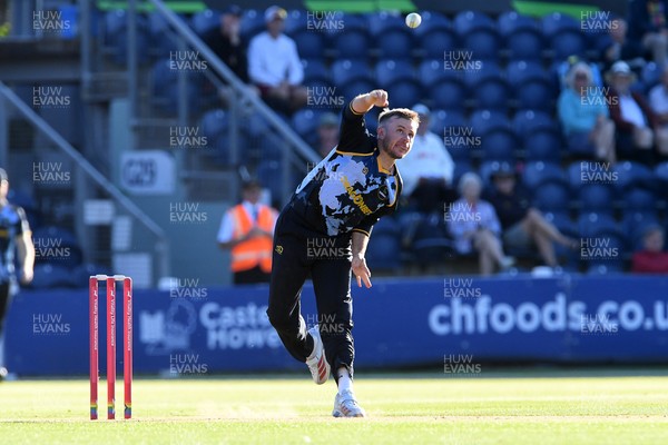 030726 - Glamorgan v Warwickshire Bears - Vitality Blast Men - Mason Crane of Glamorgan bowling