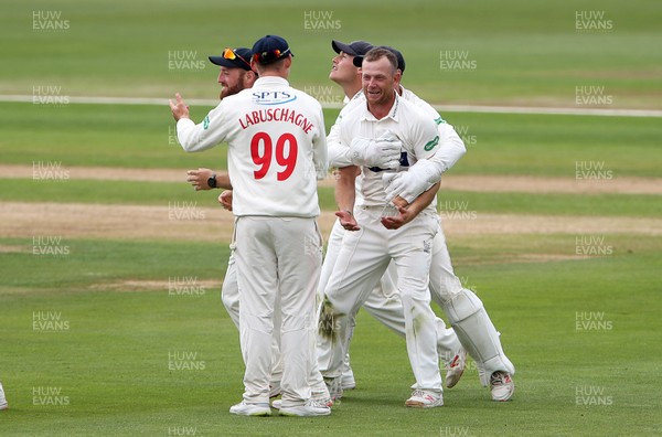 010719 - Glamorgan v Worcestershire - Specsavers County Championship Division Two - Graham Wagg of Glamorgan celebrates as Riki Wessels is caught by Nick Selman