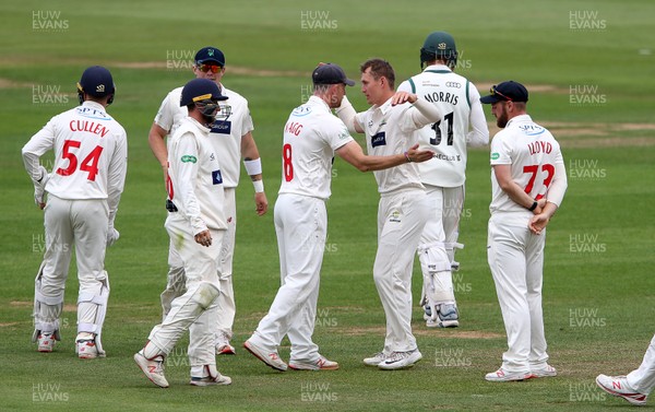 020719 - Glamorgan v Worcestershire - Specsavers County Championship Division Two - Marnus Labuschagne of Glamorgan celebrates with team mates after Charlie Morris is run out by Billy Root