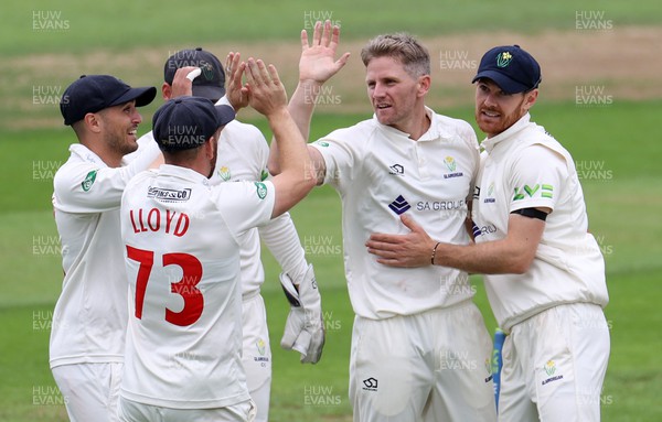 050922 - Glamorgan v Worcestershire - LV= County Championship, Division Two - Timm Van Der Gugten of Glamorgan celebrates taking the wicket of Jack Haynes of LBW