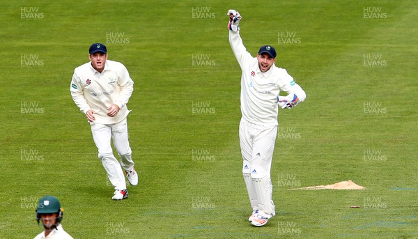 140417 - Glamorgan v Worcestershire - Specsavers County Championship Division Two - Chris Cooke of Glamorgan celebrates catching Brett D'Oliveira of Worcestershire off the bowling of Michael Hogan