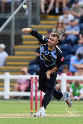 050726 - Glamorgan v Worcestershire Rapids - Vitality Blast Men - Mason Crane of Glamorgan bowls the ball to dismiss Adam Hose of Worcestershire